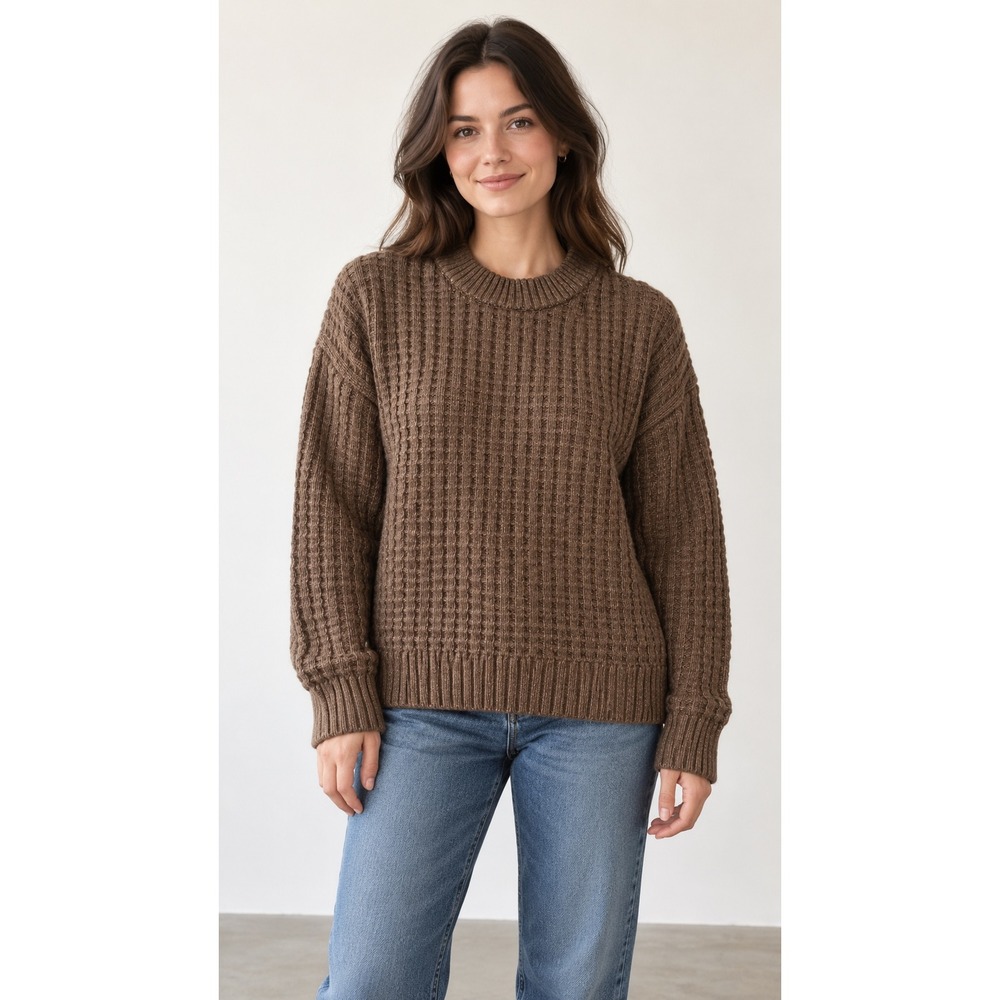 SO Goods For Life Brown Waffle Knit Crewneck Sweater XL